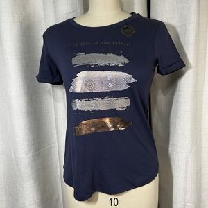 NEW! Foschini All Women Fashion T Shirt Paisley Ink Top Navy Blue Size Small